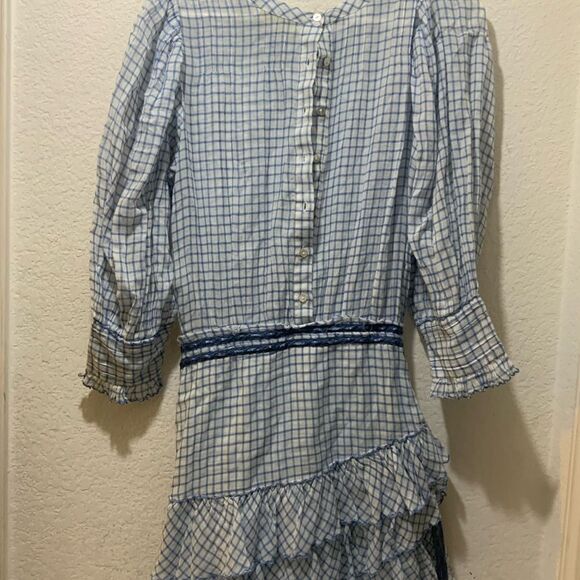 LoveShackFancy Lorelei Ruffle Mini Dress in Caspian Blue Plaid S - Picture 5 of 9